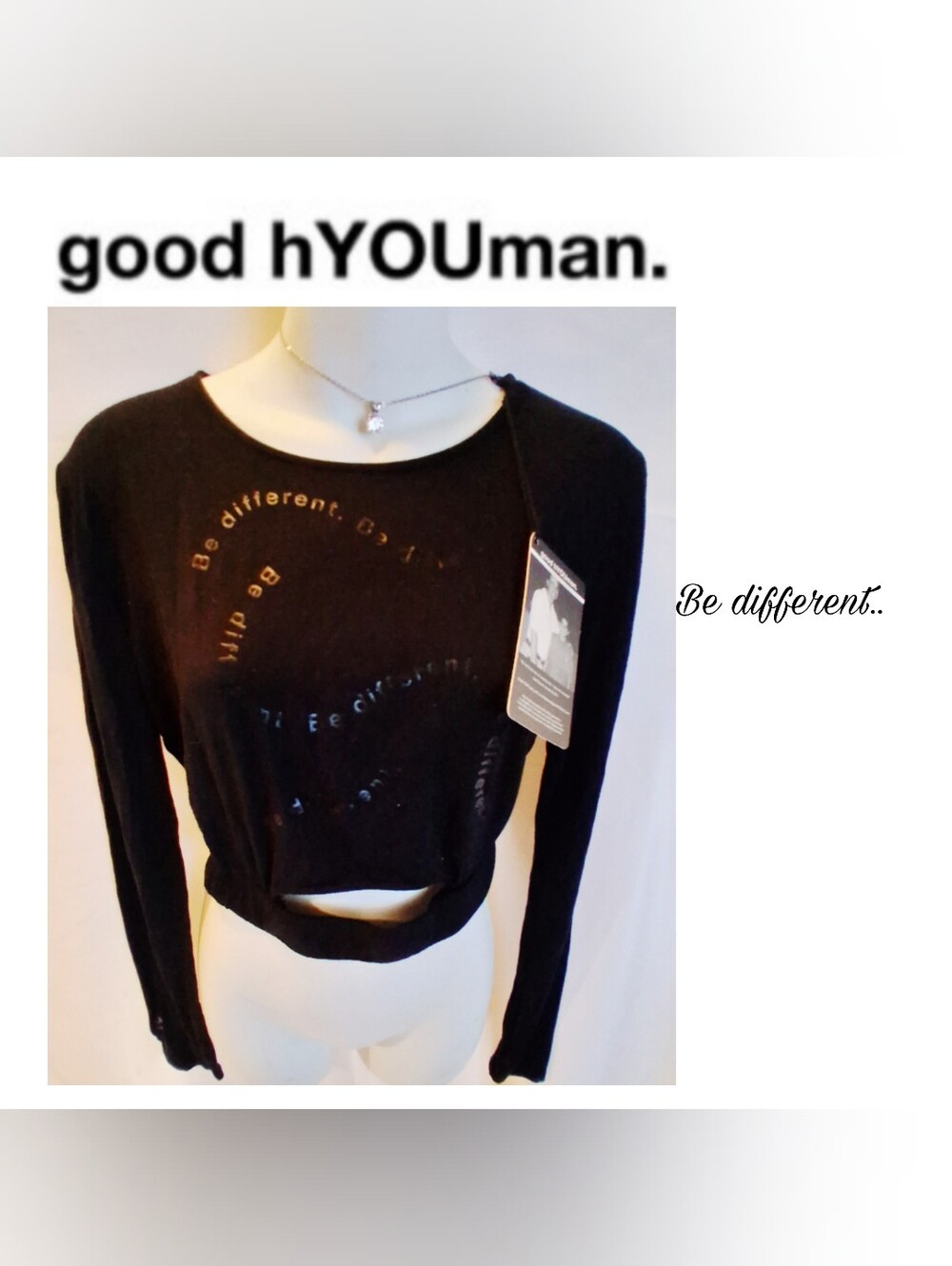 Good hYOUman Black Long-Sleeve Crop Top. Sz Med.  NWTs